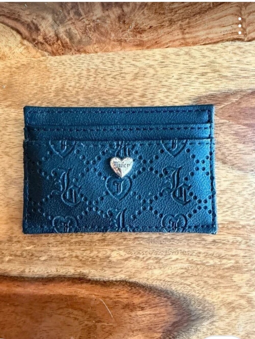 Juicy Couture Black Embossed Heart Logo Card Holder, Like New